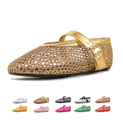 Women's Mesh Ballet Flats,Fashion Round Toe Fishnet Shoes,Mary Jane Flats Casual Comfortable Daily Dress Shoes