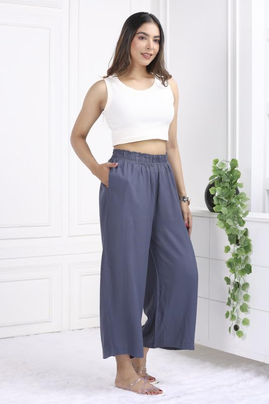 Image of Mlada Rayon Palazzo Pants for Women | Palazzo Pant for Women | Palazzo for Office Wear | Mid Rise Palazzo Pants | Regular Fit Palazzo Pants for Women | Relaxed Palazzo Pants | Solid Palazzo Pants