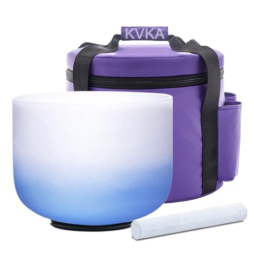 Image of KVKA 432Hz 10 Inch A note Indigo Gradient Design Frosted Quartz Crystal Singing Bowls with Carry Case Bag for Sound Healing and Therapy Meditation Third Eye Chakra Vision