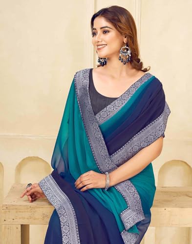 Image of SIRIL Women's Georgette Foil Printed Saree with Unstitched Blouse Piece