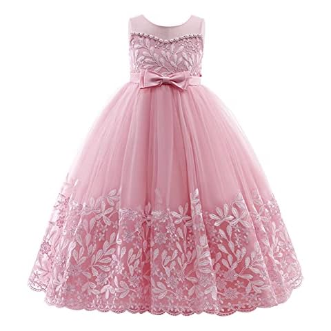 Children Girl's Lace A line Tulle Pageant Flower Princess Wedding Birthday Party Dress for Kids Prom Puffy Tulle Ball Gown First Communion Formal Halloween Dresses Blush Pink - Flower 9-10 Years Cover