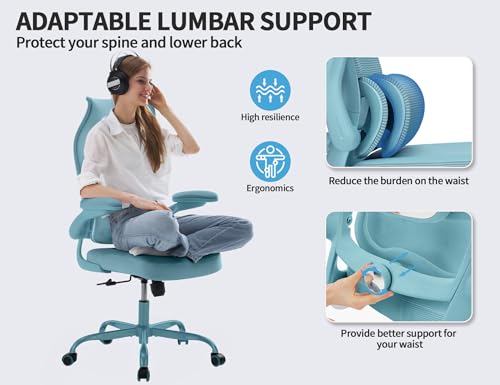 Image of TRALT Office Chair Ergonomic Desk Chair - Gaming Chair with Lumbar Support | 330 LBS Home Office Desk Chairs , Reading Chair with Flip-up Armrests, Comfortable Computer Chairs (1, Blue)