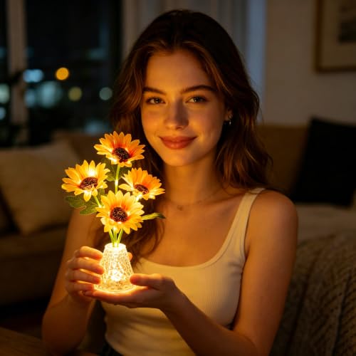 Image of Sunflower Lamp Gifts for Women Cordless Flower Night for Home Decor Wedding | suitable for covered outdoor spaces like covered patio, balcony, cafe, store,wedding tent for ambient decor.