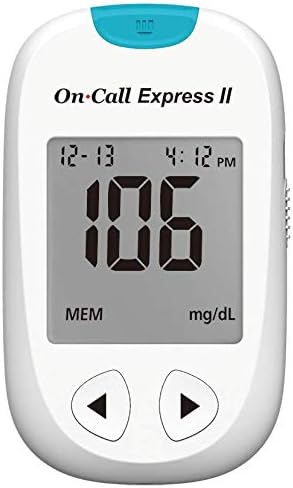 On Call Express II Diabetes Testing Kit- Blood Glucose Meter, 100 Blood Test Strips, 1 Lancing Device, 100 30g Lancets, Control Solution, Carrying Case, Log Book, White