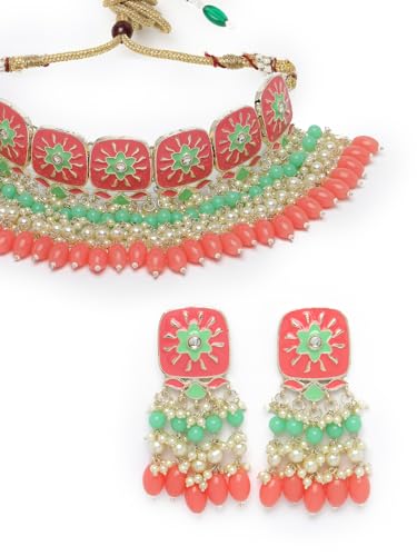 Enamel Multicolor Choker Necklace Set with Earrings