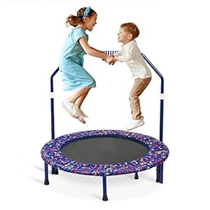 Trampoline voor kinderen, Ø 91 cm, trampoline voor binnen met opvouwbare bungee-rebound, jumping trampoline, fitness rebounder met verstelbare schuimrubberen handgreep en veiligheidskussen, trampoline outdoor, voor jongens en meisjes vanaf 2 tot 4 jaar