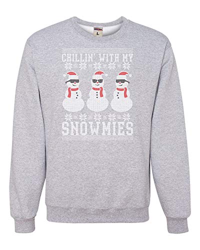 Go All Out Medium Athletic Heather Adult Chillin' With My Snowmies Sweatshirt Crewneck