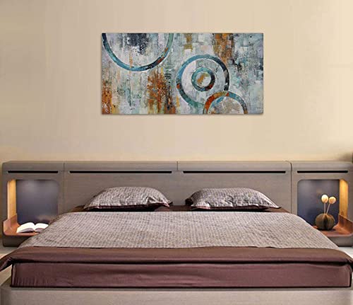 Arjun Abstract Wall Art Geometric Canvas Circle Painting Modern Grey Brown Picture, Large Size Simple Artwork Framed For Bedroom Living Room Bathroom Home Office Wall Décor, 48"X24" Original Design #TOP3