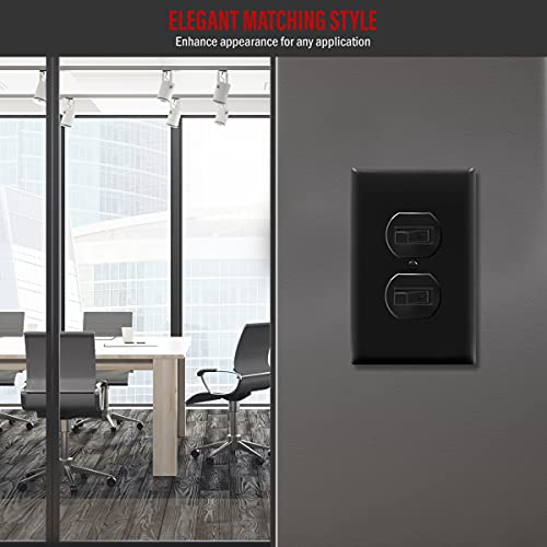 Image of ENERLITES Mid-Size Duplex Receptacle Wall Plate, Electrical Outlet Covers, Gloss Finish, Midway Size 1-Gang 4.88 inch x 3.11 inch, Polycarbonate Thermoplastic, UL Listed, 8821M-BK-10PCS, Black, 10 Pack