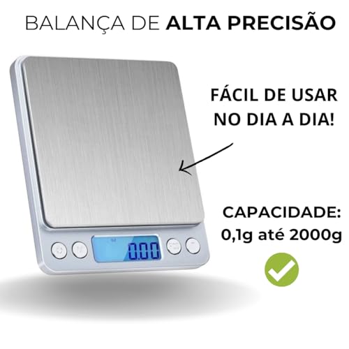Mini Balança Digital De Cozinha Alta Precisão 0,1g Até 2000g, Design Compacto E Leve, Tela LCD, Supe