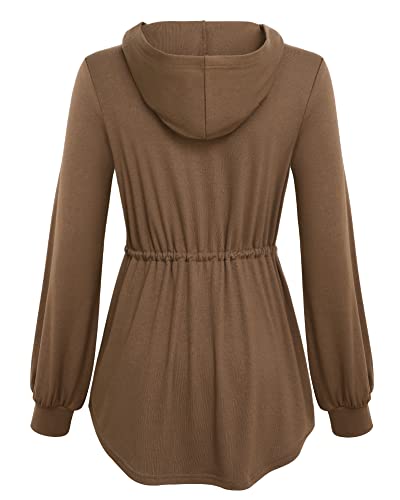 Vivilli Winter Tops For Women Hoodie Tunic For Women Ladies Cotton Warm Tops V Neck Quarter Zip Tunics For Leggings Womens Empire Waist Long Sleeve Sweater Tops For Work Wear Coffee L #TOP3