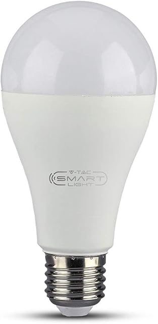 V-TAC 15W A65 Smart WiFi LED Bulb, RGB + 2700K-6400K and Multicolored, Dimmable, Auto On/Off, Compatible with Alexa and Google Home, No Hub Required, E27 Standard Edison Screw Base, VT-5117