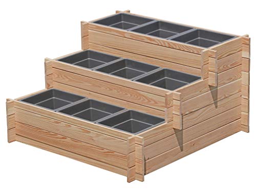 Gartenpirat Stufenbeet Holz Lärche Hochbeet dreistufig mit 9X Pflanzkasteneinsatz