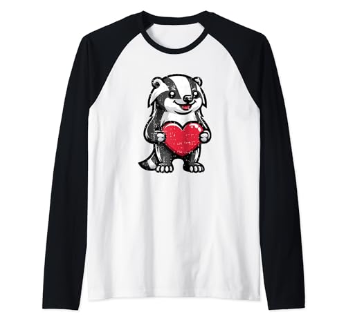 Valentines Badger Skunk Funny Heart Lover Hombres Mujeres Niños Camiseta Manga Raglan