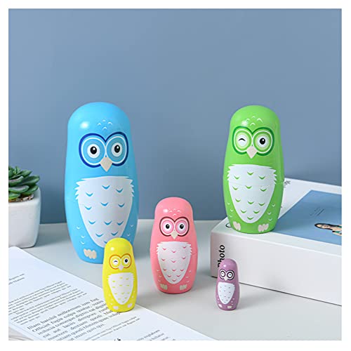 5 Pcs Cartoon Owl Pattern Wooden Russian Nesting Dolls Colorful Animal Matryoshka Dolls Wooden For Home Decoration Kids Stacking Dolls Toy Birthday #TOP4