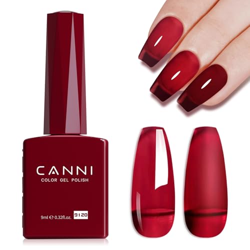Image of CANNI 9ml Jelly Dark Red Gel Nail Polish, High Gloss UV LED Soak Off Gel