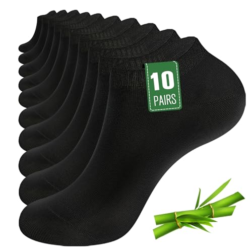 SockWaddles 10 Pairs Bamboo Trainer Socks for Mens Womens and Ladies, Low Cut Ankle Seamless Socks, Moisture-Wicking Short Athletic Socks for Sports, Running, Gym, Casual, Black,9-12