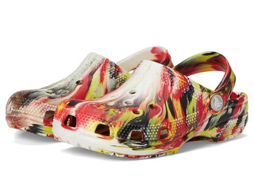 Crocs Kids Unisex Classic Marbled Tie-Dye Clog (Little Kid/Big Kid), Varsity Red/Multi Glow in The Dark 6 Big Kid Medium