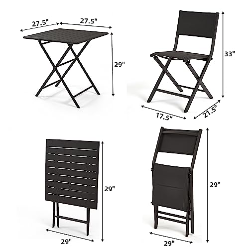 Eongdn RICS07 3 Pieces Patio Bistro Set, Padded Folding Aluminum Table And 2 Chairs thumb #3