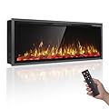 PRETZI 42" Electric Fireplace Ultra Narrow Aluminum Frame & Wide Screen, Electric Fireplace Inserts/Wall Mounted with Heater, Adjustable Flame Color and Brightness, Remote Control/Timer, 750/1500w