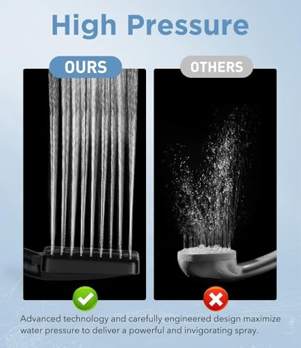 Regadera de mano filtrada MakeFit con alta presión, 6 modos y acabado mate negro | Filtro de perlas minerales para agua dura, reduce cloro, manguera de acero inoxidable miniatura 6