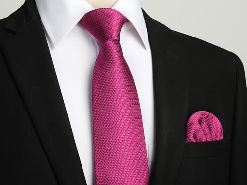 Image of HISDERN Ties for Men Solid Houndstooth Neckties Handkerchief Formal Business Tie & Pocket Square Set Wedding Party