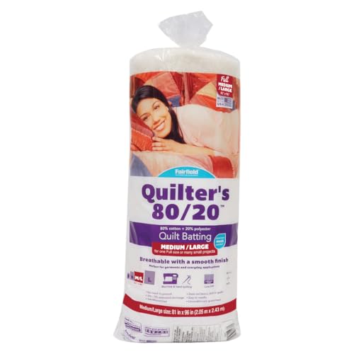 Fairfield Poly-Fil Quilter’s 80/20 Batting, Quilt Batting Perfect for Machine and Hand Quilting, 81″ X 96″, White
