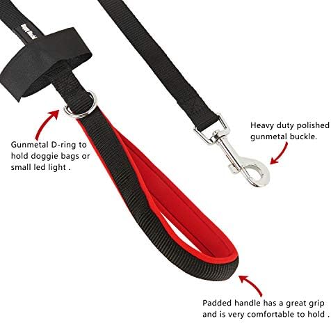 Lampop Heavy Duty Strong Dog Training Lead Leash Long Line Nylon Lead with Soft Padded Handle for Large, Extra Large, Medium Dogs Training, Running,Tracking, Camping, or Backyard (M,10m/33ft, Black)