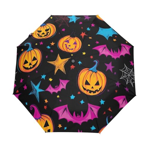 Parapluie compact noir GAIREG automatique pliable motif citrouille d'Halloween pour femme