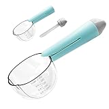 KMOMO Pet Dog-Cat Wet-Food Scoop Spoon - 1 Cup (250ml) Pet Food Scoop, Dry Food Scoop and Wet Food Spoon and Bag Clasp Clip Three Functions in One, Food Grade Material, Dishwasher Safe (1 Pack, Blue)