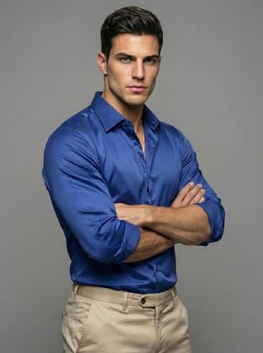 Image of Diverse Men's Satin Casual Shirt | Premium Solid Poly Satin | Wrinkle-Free, Full Sleeve Regular Fit Office, Business Wear