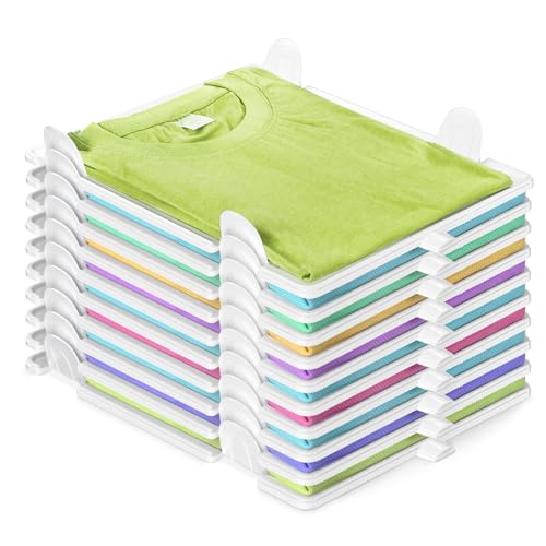 BoxLegend T-Shirt Organizer Stapelbar, 10 Stück - Kleiderschrank Organizer für T-Shirts & Hemden, Platzsparend für Erwachsene & Kinder, Stabile & Übersichtliche Aufbewahrung