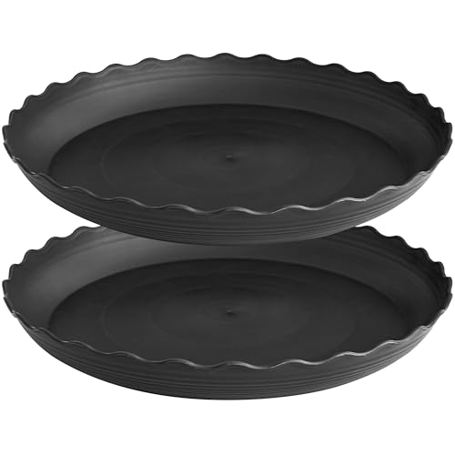 Grjoprt 2 Pack of 14 inch Plant Saucer Plant Tray, Plastic Plant Saucer, Heavy Duty Plant Tray for Pots, Plant Saucers for Indoors Planter, Garden Water Plate Bowls for Gallon Grow Bags (Black)