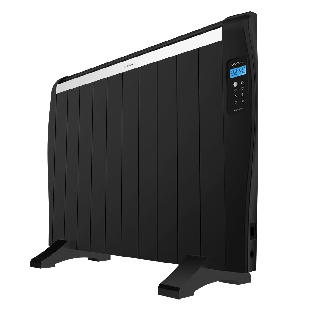 Cecotec Radiador Eléctrico Bajo Consumo ReadyWarm 2000 Thermal Black. 10 Elementos, 1500 W, De Pared o de Pie, Temporizador, Mando a Distancia, Pantalla LCD, 20 m2