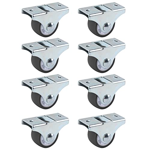 Sagaan 8Pcs Tpe Caster Wheels Duty Fixed Casters With Rigid Non-Swivel Base Ball Trolley Wheels Top Plate 1 Inch #TOP1
