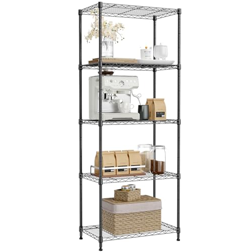 IZEUK 5-Tier Black Metal Storage Shelves, Adjustable Wire Shelving Unit