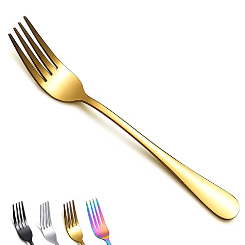 Berglander Gold Dinner Forks of 4, 7.9" Stainless Steel Titanium Shiny Gold Plating Fork Set, Forks And Spoons Silverware, Golden Table Forks Set Sturdy And Dishwasher Safe