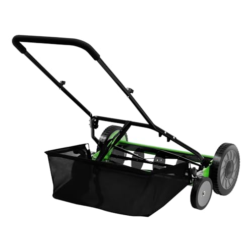 20in Manual Lawn Mower, 9 Gears 5 Blades Adjustable Height（1.33-2.51in） Reel Mower, Thickened Handle Non-Powered Lawn Mower with Grass Collection Bag,Leaf Sweeper for Lawn Push,500㎡Mowing Area (20