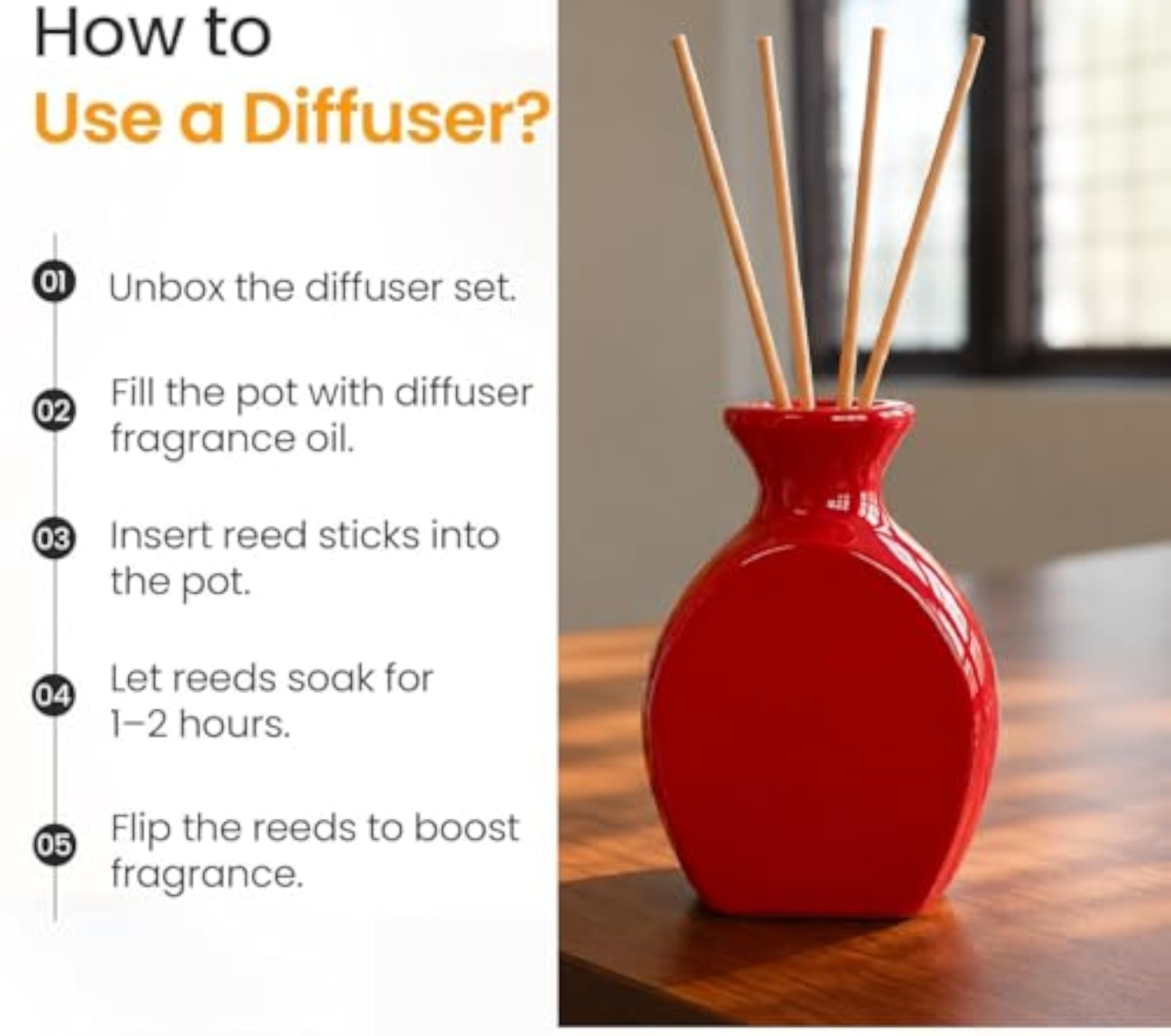 Ceramic Reed Diffuser Bottle for Essential Oils, Red