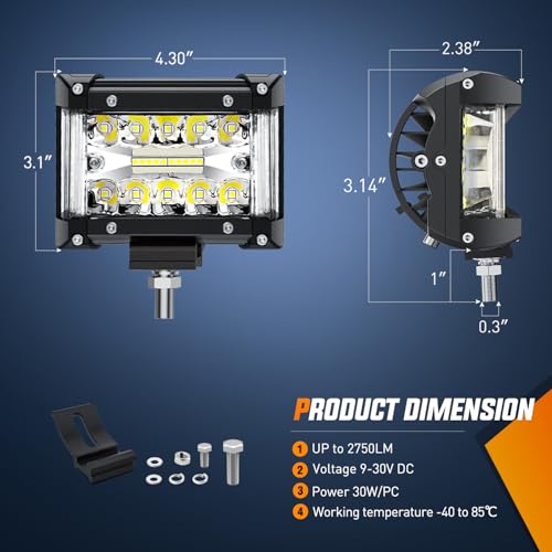 Image of Nilight 4.3 Inch Side Shooter Light Bar Spot Flood Combo Triple Row