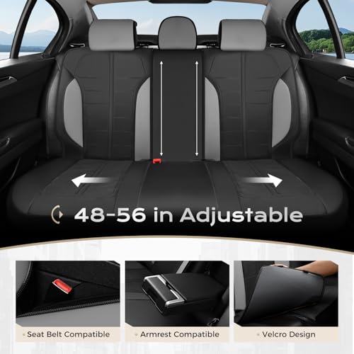 Image of Coverado Leather and Air Mesh Seat Cover, Car Seat Cover Rear Seats, 3D Breathable Seat Protectors Sports Carbon Fiber Airbag Compatible Comfort Universal for Most Cars, Van,Trucks, SUV, Black&Grey