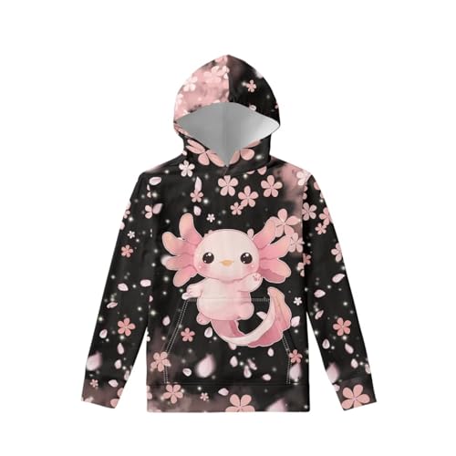 WELLFLYHOM Axolotl Hoodies Age 6-16 Girls Boys Graphic Sweatshirt Long Sleeve Sweater Shirt with Kangaroo Pocket