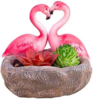 Resin Hand Painted Heart of Love Flamingo Flower Planter Succulent Plant Pots Cactus Pot Flower Pot Container Baby Succulent Bonsai Pot Gift Idea
