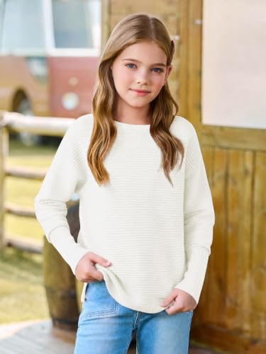 Image of Haloumoning Girls Fall Sweater Kids Ribbed Knit Split Pullover Tops 5-14Y