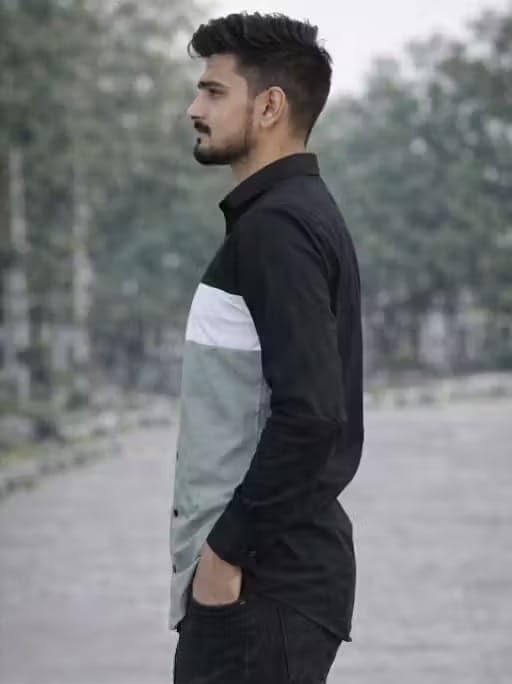 UMANG FASHION Men's Full Sleeve Casual Shirt, Colour Block Design, Black, White and Grey (in, Alpha, M, Regular, Black) 1