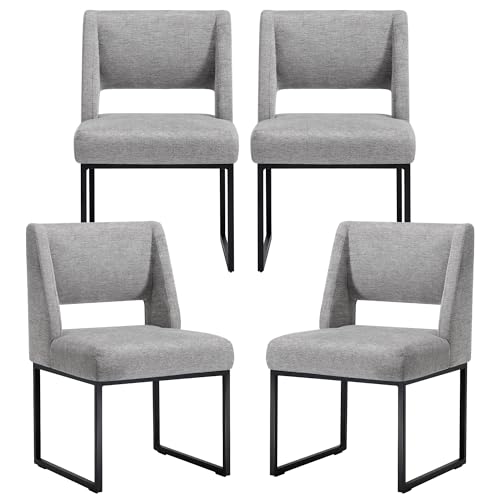 Image of Zesthouse Upholstered Dining Chairs Set of 2, Modern Dining Room Chairs with 4.1 inch Thickened Cushion & Metal Legs, Grey Linen Fabric Kitchen Chair with Padded High Back, Heavy Duty Kitchen Chair