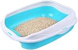 High Side Cat Litter Box Kitty Litter Pan Anti-Splash with Scoop Pet Toilet Plastic Cat Bedpan Cat Sand Box for Dogs Cats,18.9' L x 15' W x 5.9' H (Blue)