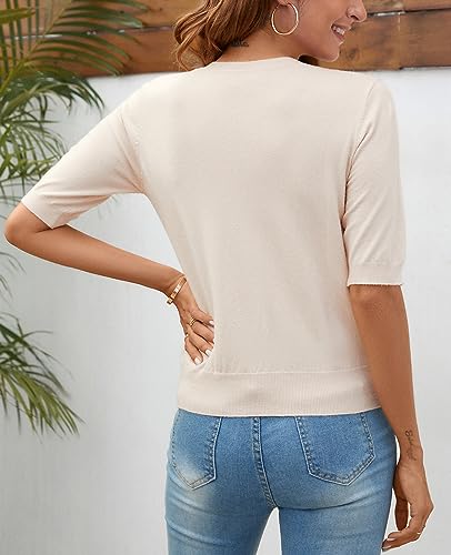 Women Summer Knit Shirt Blouse V Neck Short Sleeve Pullover Sweater Tops3