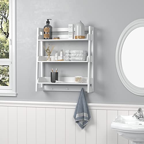 Utex 3 Tier Bathroom Shelf Wall Mounted With Towel Hooks, Bathroom Organizer Shelf Over The Toilet (White) #TOP1