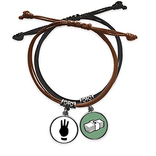 Pulsera de cuerda Tres Gesto con silueta de cuero negro y patron para hombre